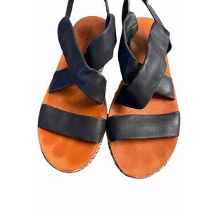 Lucky Brand Womens Black Leather Slingback Espadrille Wedge Sandal Johannas 9.5